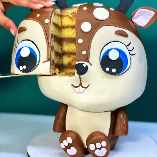 Unique birthday cake design in Geneva representing a baby reno in chocolate and vanila done with easy recipe
