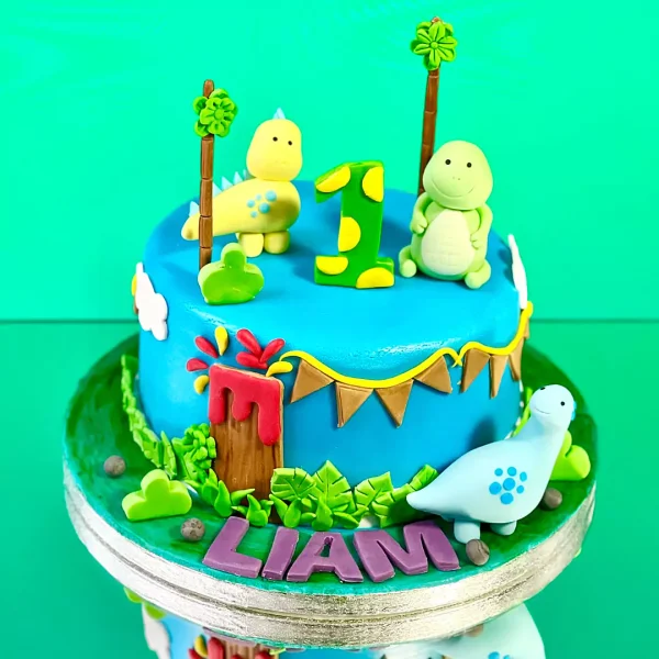 gâteau anniversaire marbrè dinosaure et jungle pour enfants de 2 ans et ganache de chocolat livraison a versoix