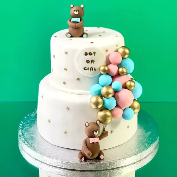 cake design for baby shower and gender reveal in geneva with bears decoration
