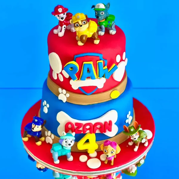 Gâteau anniversaire au chocolat pour enfant sur le thème de Paw Patrol et livré à Lausanne par la confiserie Natcake Genève.