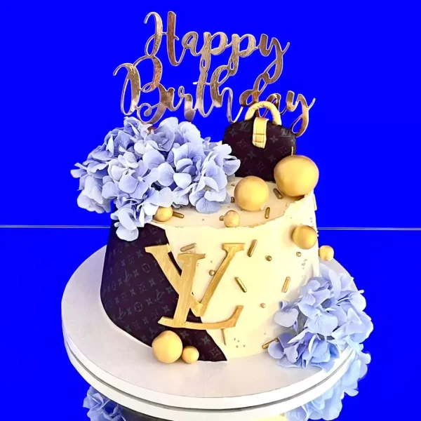 Gâteau Louis Vuitton luxe pour anniversaire ou événements élégants, design raffiné et saveurs haut de gamme. Genève et Lausanne.