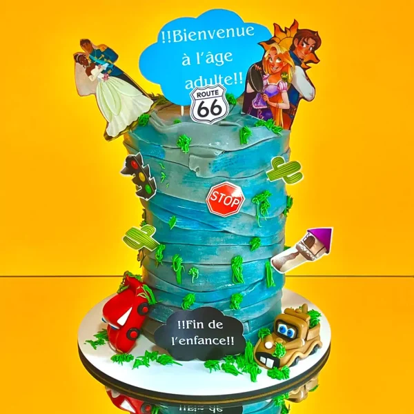 Gâteau Tornade Festive coloré et dynamique pour anniversaires et fêtes à Genève et Lausanne. Design vibrant et unique.