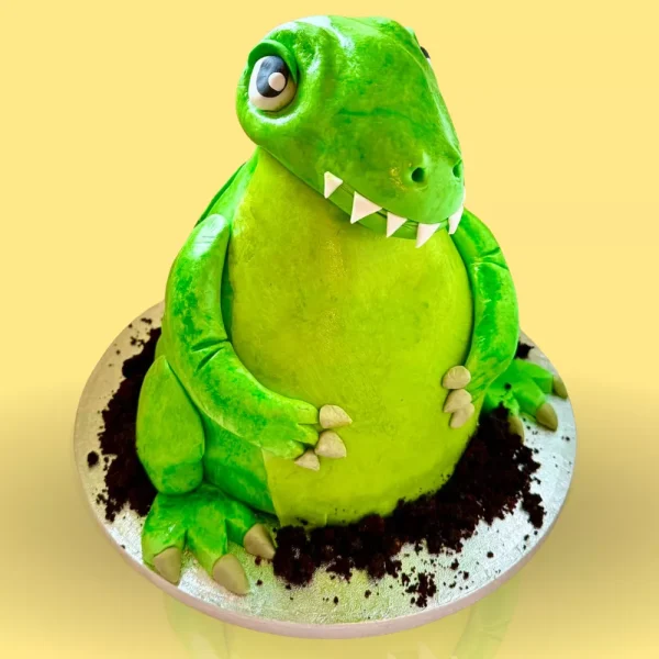 Gâteau anniversaire monstre vert en 3D cake design original enfant Genève Lausanne gâteau personnalisé sur mesure